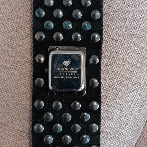 Traci Lynn Tank Watch with Leather Strap / Women's / cubic zirconia black watch - Picture 2 of 4